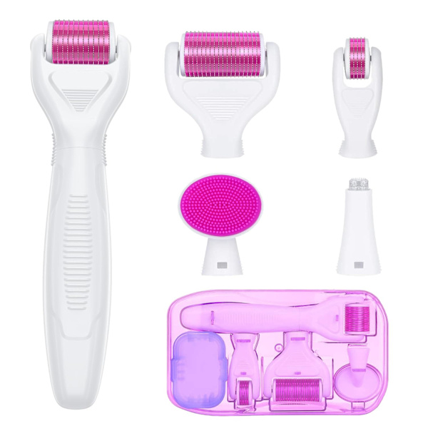 Derma Roller för Ansikte och Kropp - 6 i 1 Titanium Microneedling Roller Kit Micro Needle Roller