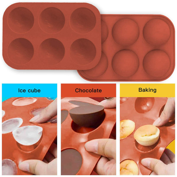 2 st Semi Sphere chokladformar 6 molds med hålighet för att göra Chokladbomb Baking Dome Cake Jelly Mousse