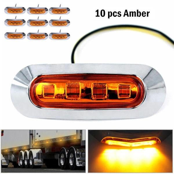 10x Bärnsten 4 LED-sidomarkeringsljus för bil lastbil släpvagn pickup 12V 24V