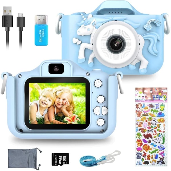 Barnkamera, digital kamera för barn 20 MP foto & 1080P HD-video/dubbel lins/selfiekamera/8X zoom/automatisk power /32 GB TF-kort medföljer - blå