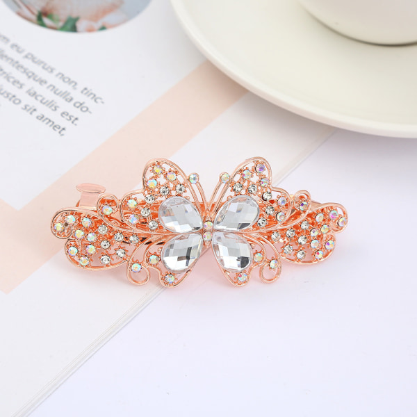 Butterfly-shaped large rhinestone ponytail hairpin headdress for women with crystal flower curly hair spring clip top clip hairpin, white