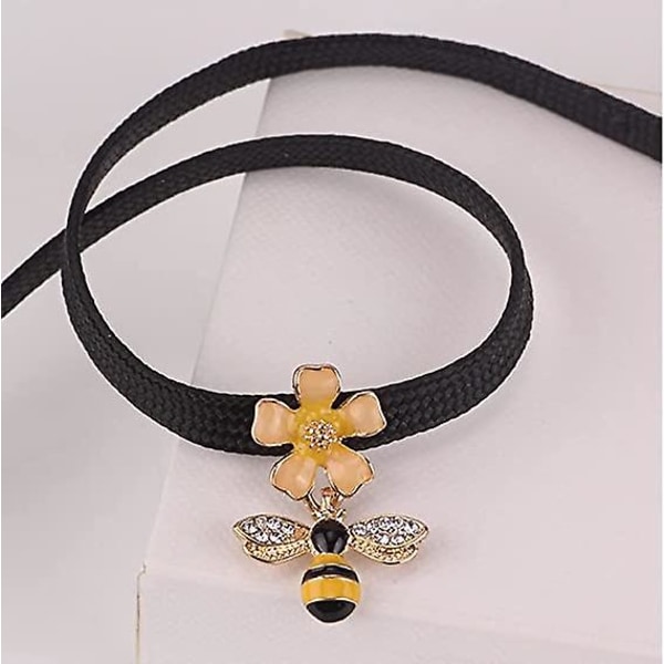 Bee Pendant Black Leather Rope Choker Necklace For Women Lady Girls Daughter Sister Friends Colleague Adjustable