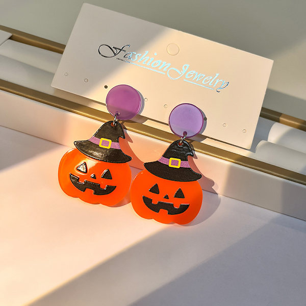 7 par Halloween Hip Cool Rare Gresskarhode Spøkelse Edderkoppnett Tegneserie Mønster Øredobber