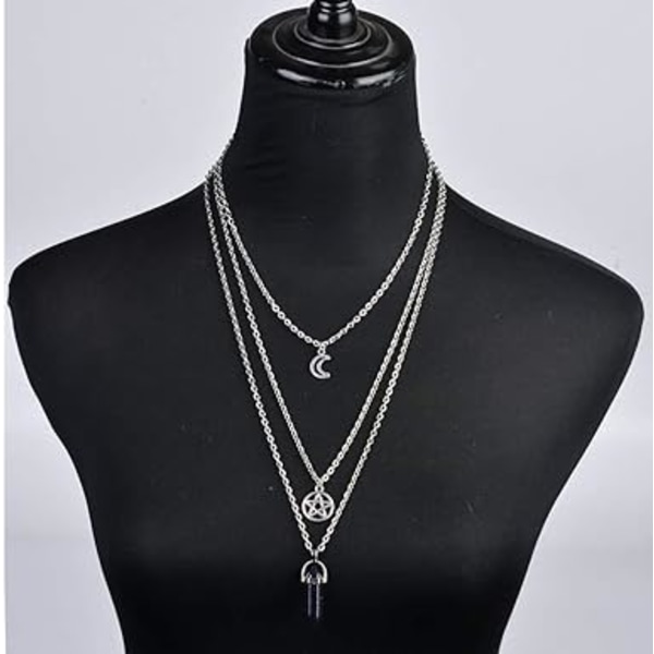 Måne Pentagram Halskjede Multi Layer Halskjede Gotisk Charm Anheng Legering Halskjede Sett for Kvinner Jente Valentinsdag Morsdag Gaver