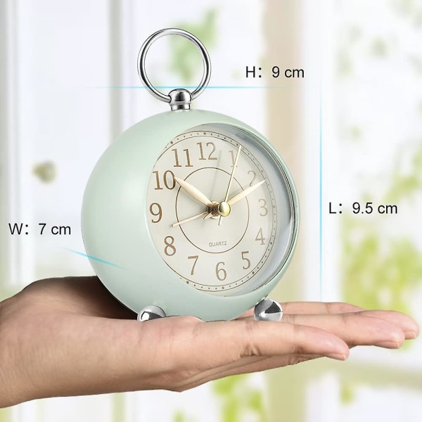 Stille nattbordsklokker batteridrevet ikke-tikkende skrivebordsklokke analog alarmklokke soverom retro alarmklokke Light  Green