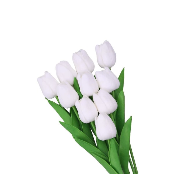 10 stk gule kunstige blomster Real Touch kunstige tulipaner Latex falske tulipaner for innendørs bord bad bursdag rom White