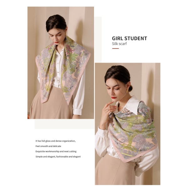 Printed fyrkantig halsduk Fransk vintage sidenscarf Mors dag 90*90CM fyrkantig halsduk för kvinnor