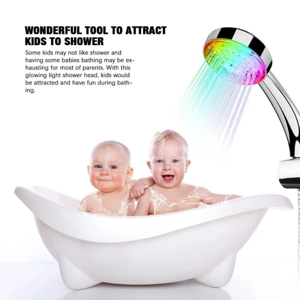 LED Dusjhode, Regnspray, Automatisk Fargeskiftende, Temperatursensor, Vannbesparende, Dusjhode for Bad