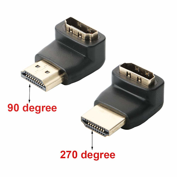 6-pack rätvinklig HDMI-kontakt, 90 graders och 270 graders HDMI-hane till hona-adaptrar, rätvinklig höghastighets-HDMI-adapter, 90 graders och 270 graders Hdmi