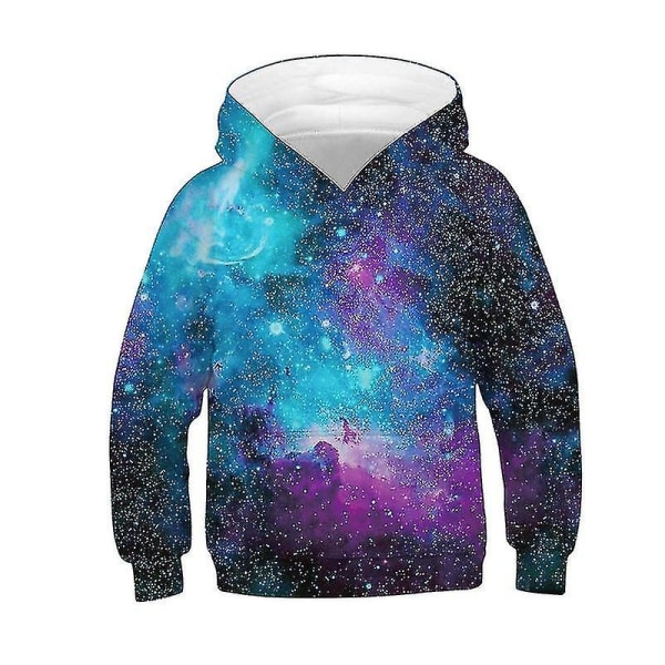 Barn 3D Galaxy Print Blå Hoodie Genser 6-7 Years