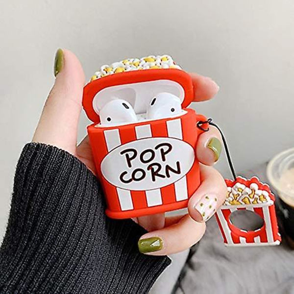 Roligt 3D-tecknat puffat riskorn popcornfodral, heltäckande mjukt silikonladdningsfodral för Airpods 1&2
