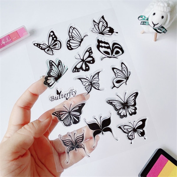 1 Set Eye Makeup Clear Butterfly Seal Butterfly Seal Eyeliner Auxiliary Tool Acrylic Plate Ink Pad Pattern 3+4+Ink Pad