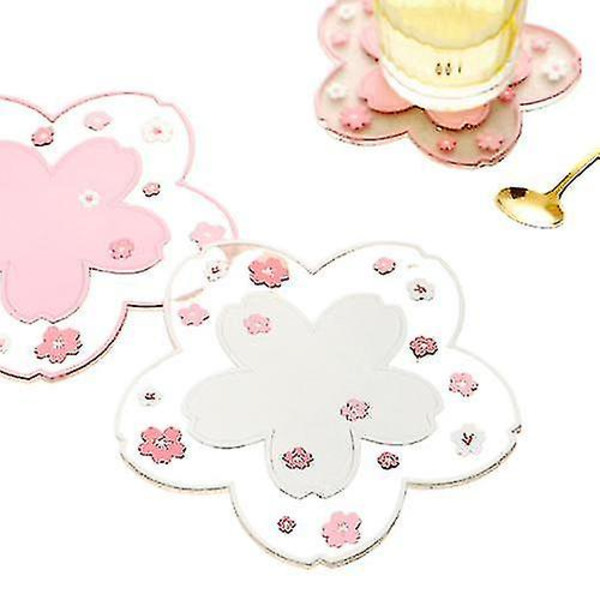 2 st Sakura Blomster Underlägg Söta Silikon Halkskydd Pvc Underlägg För Drycker Kaffe Kopp Ölmugg M 16x16cm