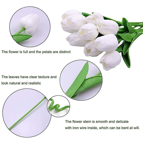 10 stk gule kunstige blomster Real Touch kunstige tulipaner Latex falske tulipaner for innendørs bord bad bursdag rom White