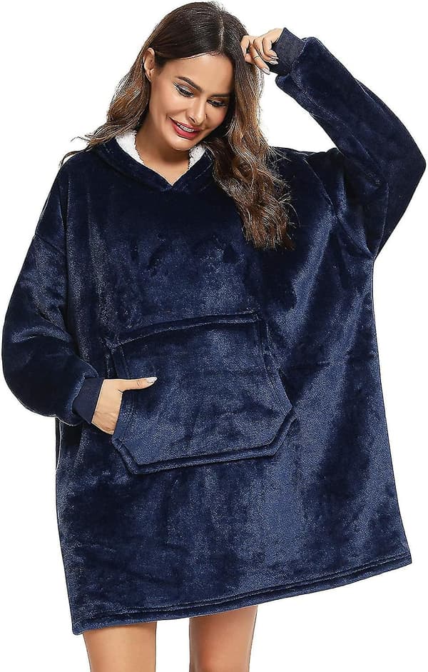 Pullover Sweatshirt Med Hætte Robe Dækken Hoodie Dækken Sweatshirt Flannel Blau