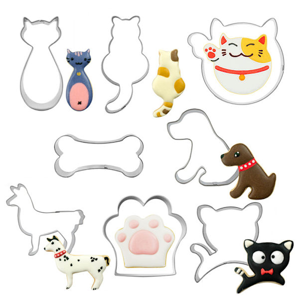Söt katt söt hund kexform mod 8pcs set kexform kattung omelett rostfritt stål valp djur set