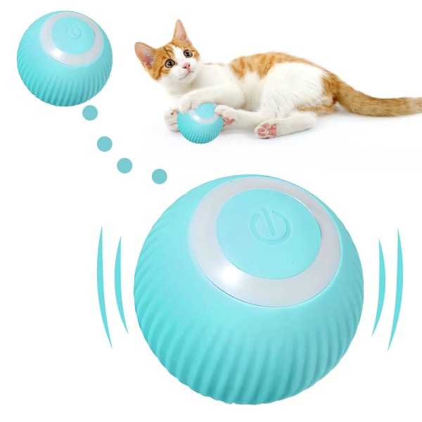 Elektrisk kattboll med ledljus, 360 självrullande bollleksak, USB uppladdningsbar automatisk rullbollsleksak för katter Blue