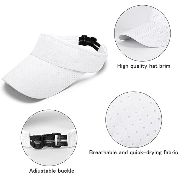 Visor Mænd Kvinder - Golf Tennis Sol Visor Justerbar Sport Sol Visor Meget Tynd Hurtigtørrende Visor Unisex Cap Cap，Hvid