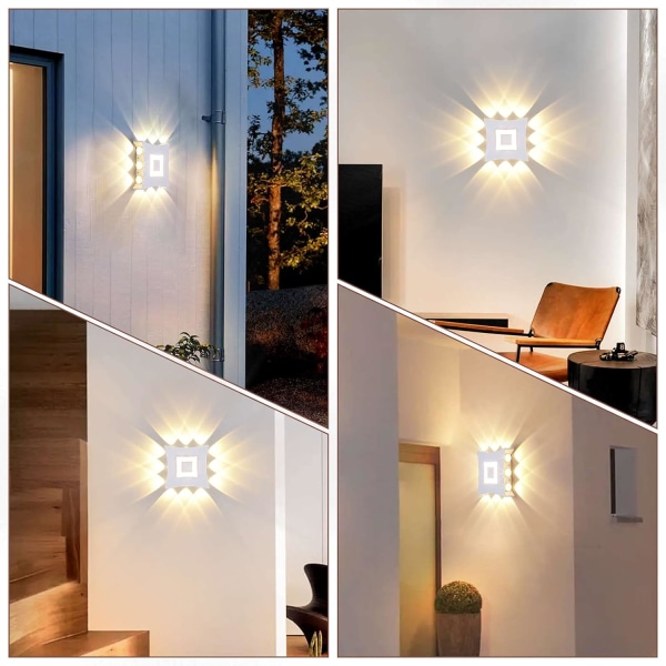 18W Modern COB LED inomhus utomhusvägglampa, IP65 vattentät vägglampa i aluminium, 3000K varmvitt ljus, vit
