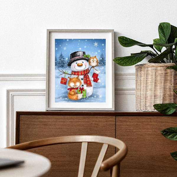 Julklapp Diamantmålning Kit för Vuxna, Snögubbe och Räv Diamantmålning, 5D DIY Alla Diamant Jul Diamantkonst Present Hem Väggdekor 12x16 Tum
