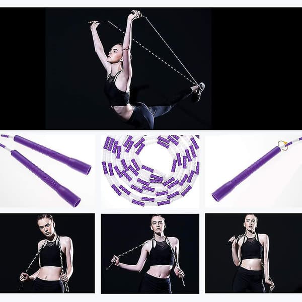 Hopprep - Mjuk pärlad segment hopprep - Justerbar trasselfri fancy rep för träning Purple