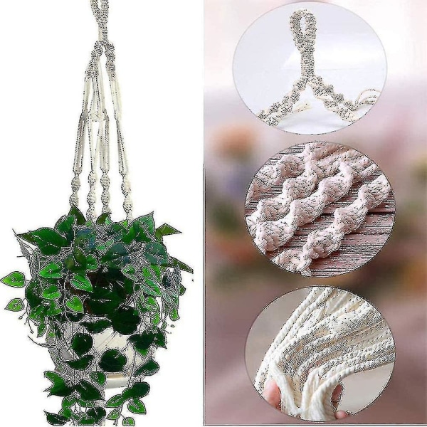 2 st Macrame växt hängare inomhus utomhus hängande planteringskorg bomullsrep handgjord blomkruka nätväska