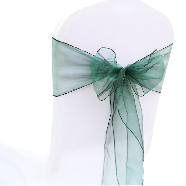 25 st Sorganza stolsöverdrag Tulle rosetter Sash Tie Ribbon Bröllopsfest Dark Green