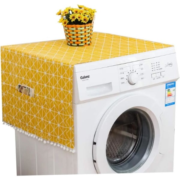 Køleskabsstøvdæksel Multifunktions vaskemaskine topdæksel med køleskabs opbevaringspose gul