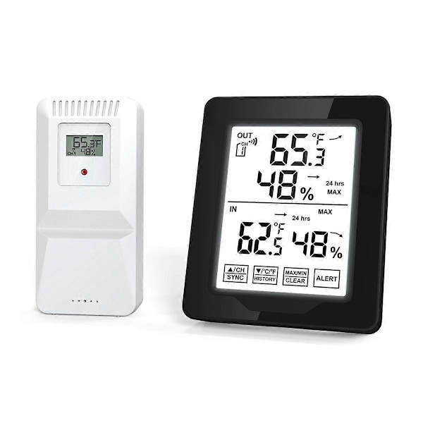 Indendørs & Udendørs Digitalt Elektronisk Temperatur- & Fugtighedsmåler med 1 Sensor Baggrundslys Trådløs Langdistance