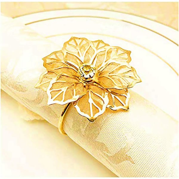 (Blomster-Guld) runde servietholdere, 1 stk metal servietring servietspændeholder til borddekoration