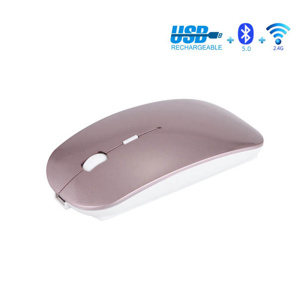 2,4 GHz uppladdningsbar trådlös Bluetooth mus, Dual Silent Click Mode, kompatibel med bärbar dator, PC, MacBook Rose Gold