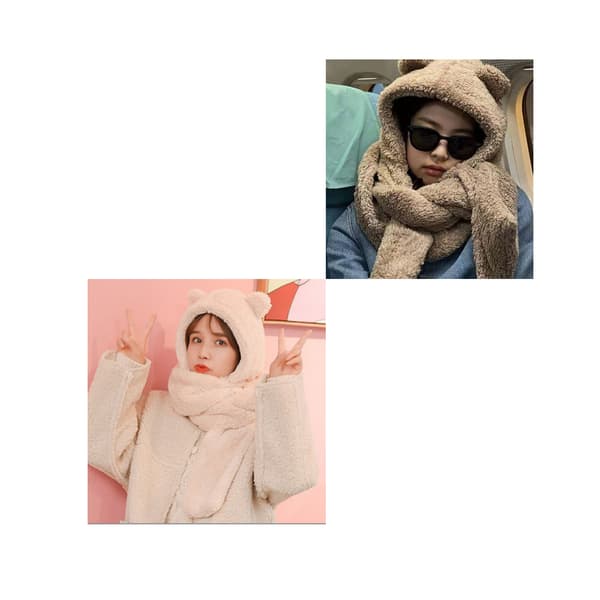 2-pack dammössa höst och vinter öronmuffar halsduk förtjockad varm halsduk koreansk stil one-piece mössa C