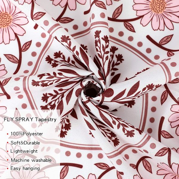 Mandala-väggbonad, estetisk, boho-väggbonad, rosa blommig medaljong-väggbonad, bohemisk väggkonst, hippie-dekor för sovrum, vardagsrum, sovsal