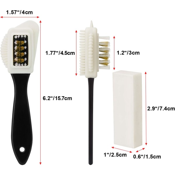 Setti mokkanahka- ja nubukkiharjoja 2-osainen 4-suuntainen harja + 4 pyyhekumia, ensiluokkainen kenkienpuhdistussarja