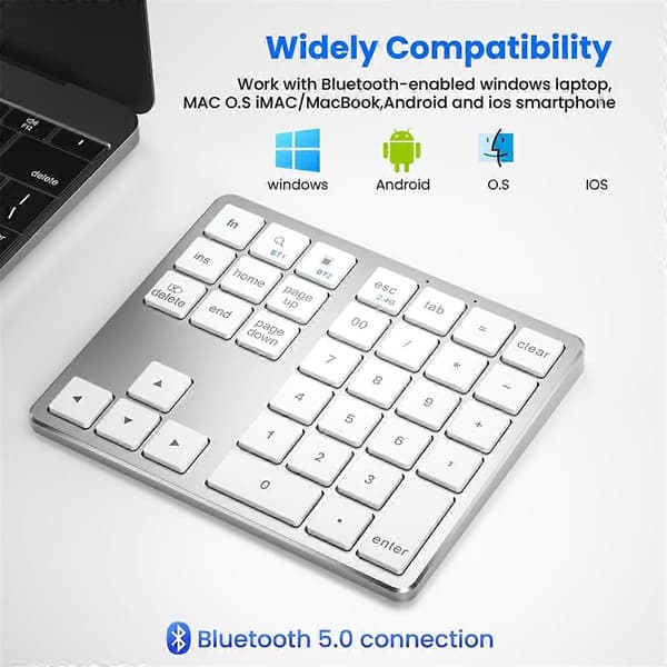 2.4G Bluetooth NumPad Ultratynn Trådløs NumPad USB Oppladbart Numerisk Tastatur for IOS Android Window Hvit
