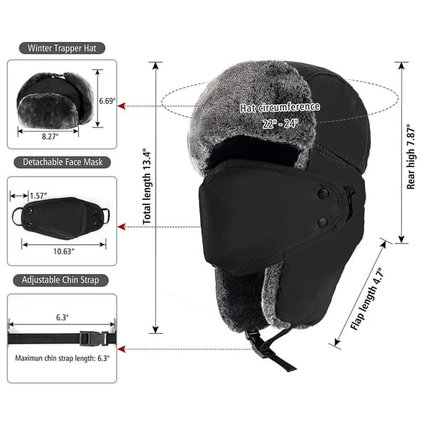 Vinterhattar för kvinnor och män, vinterhatt Trapperhatt, öronlapp Hakrem och vindtät mask