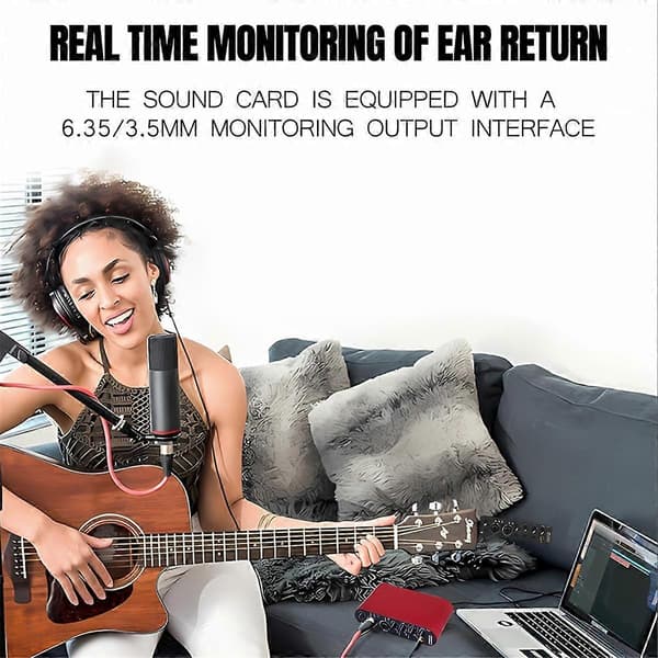 Professionellt 24Bit 192KHz Ljudinterface 2 Ingångar Ljudkort för Elgitarr Extern Studio PC Inspelningsstämmare
