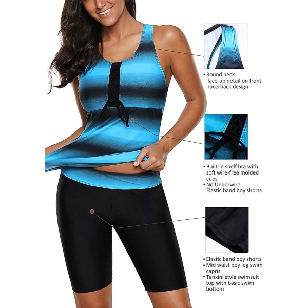Dam 2023 Plus Size Tankini Badkläder Rash Guard Capribyxor Atletisk Tvådelad Baddräkt Badkläder Blå Xl