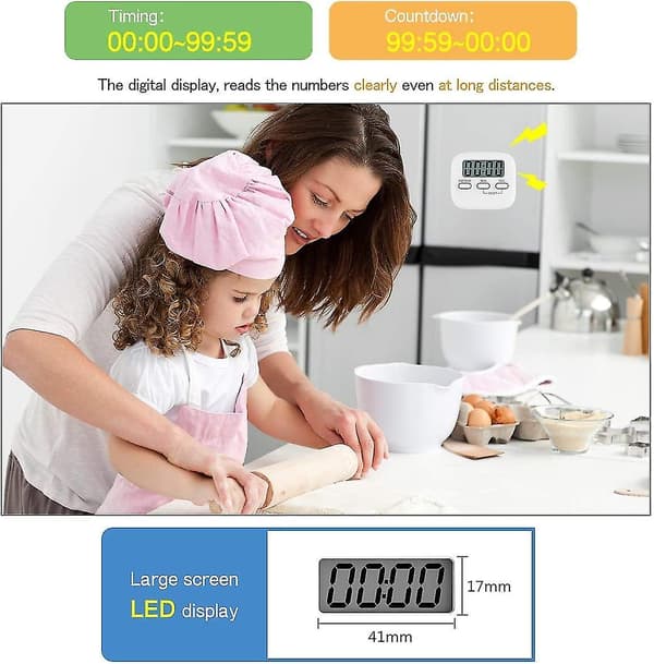 Elektronisk Kökstimer, Digital Kökstimer Med Summerlarm LCD-Display, Magnetisk Ställning Nedräkningstimer Pink