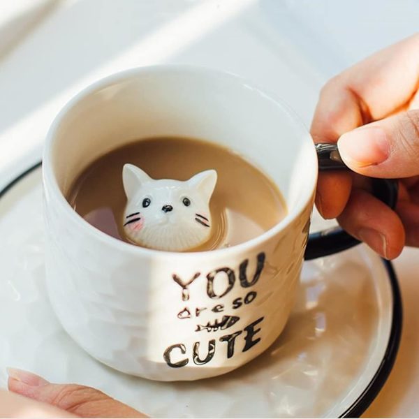 Eläin keraaminen muki, söpö sarjakuva käsintehty keraaminen muki, kissa tyyli kahvimuki YouAreCute