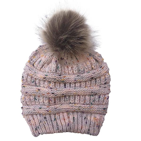 Vinterhue strikket hue konfetti varm pompom hue til kvinder sort Pink