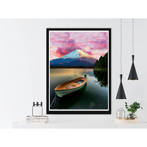 5D timanttimaalaussarja Lautta, Timanttimaalaus Taide Vuori, Maalaus Numeroilla Pyöreillä Timanteilla Kodin Seinäkoristeluun 12x16 Tuumaa