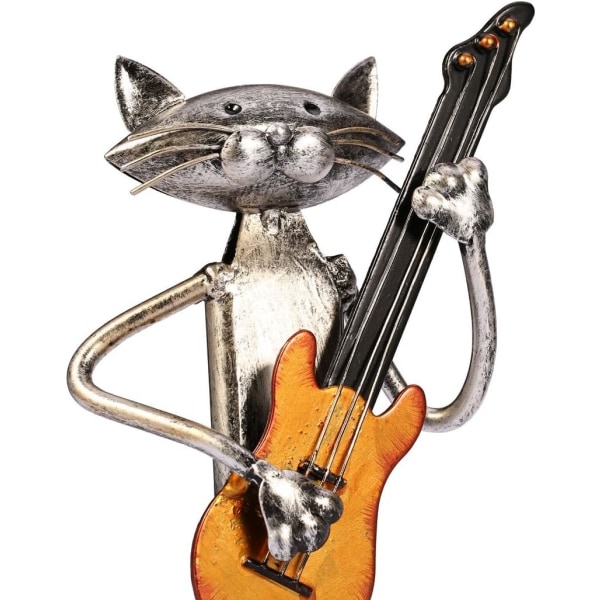 Katt metallskulptur med gitarfigur gaver til Thanksgiving, jul, håndverk og hjemmedekorasjon, stil 3