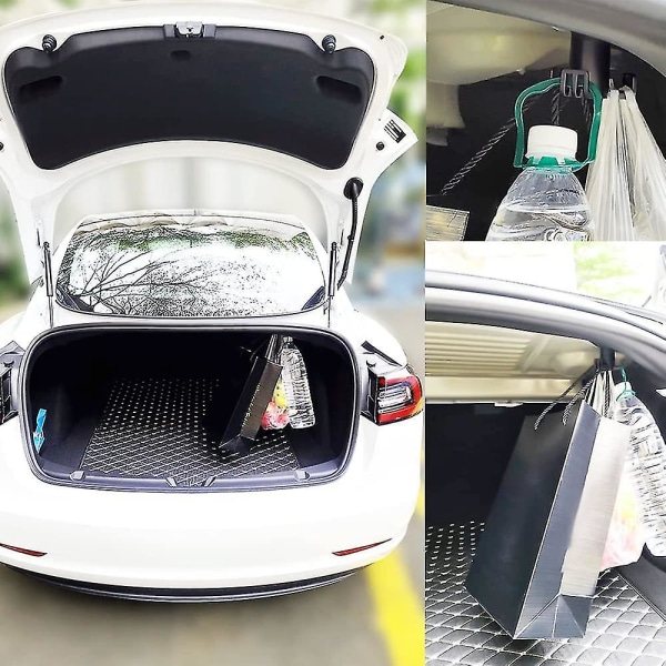 2 st bagagekrokar för Tesla Model 3 bagageutrymme, krokar för matkassar, tillbehör för förvaring i bagageutrymmet, dolda krokar