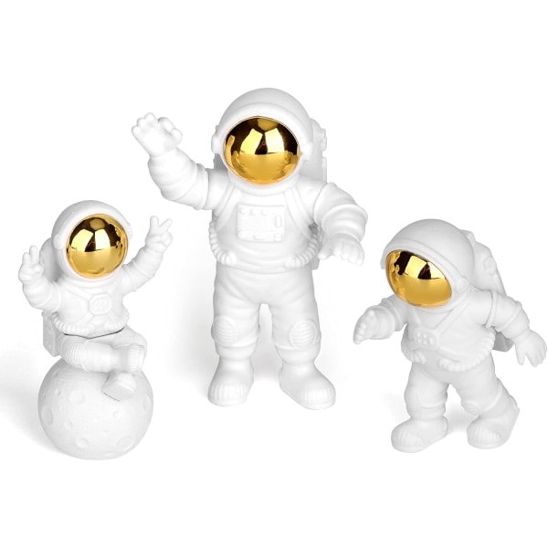 Astronautdekoration, astronautfödelsedagsdekoration, astronautstaty, astronauttårta, hartsastronaut, astronauttårttårta 3-pack guld