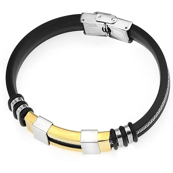 Fashion Punk Titanium Stål Justerbart Armband för Män (Guld) Silikonlindat Armband Rostfritt Stål Manschett Armband