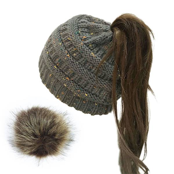 Vinterhue strikket hue konfetti varm pompom hue til kvinder sort Dark Gray