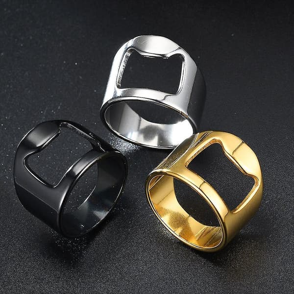 Flaskeåbner Ring Corkscrew Rustfrit Stål Finger Ring Øl Dåseåbnere Gadgets Cool Bar Smykker Tilbehør Black 6