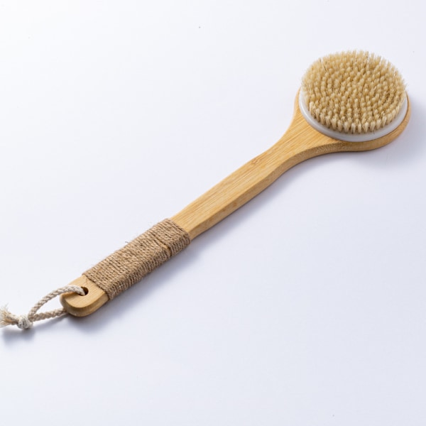 Knotted Cord Brush nanshu-Body Brush Bamboo Handle Shower Brush Natural Boar Bristle Bath Brush Back Scrubber for Shower Massage