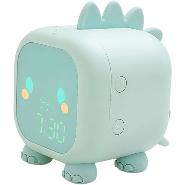 Barnklocka Dinosaurie Digital Väckarklocka med Snooze-läge, Sovrumsnattlampor, Barn Digital Klocka Sömntränare Grön
